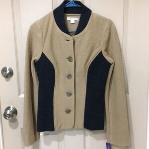 NWT Pendleton Women's Tan and Black Button-Up Blazer 100% Merino Wool SZ S